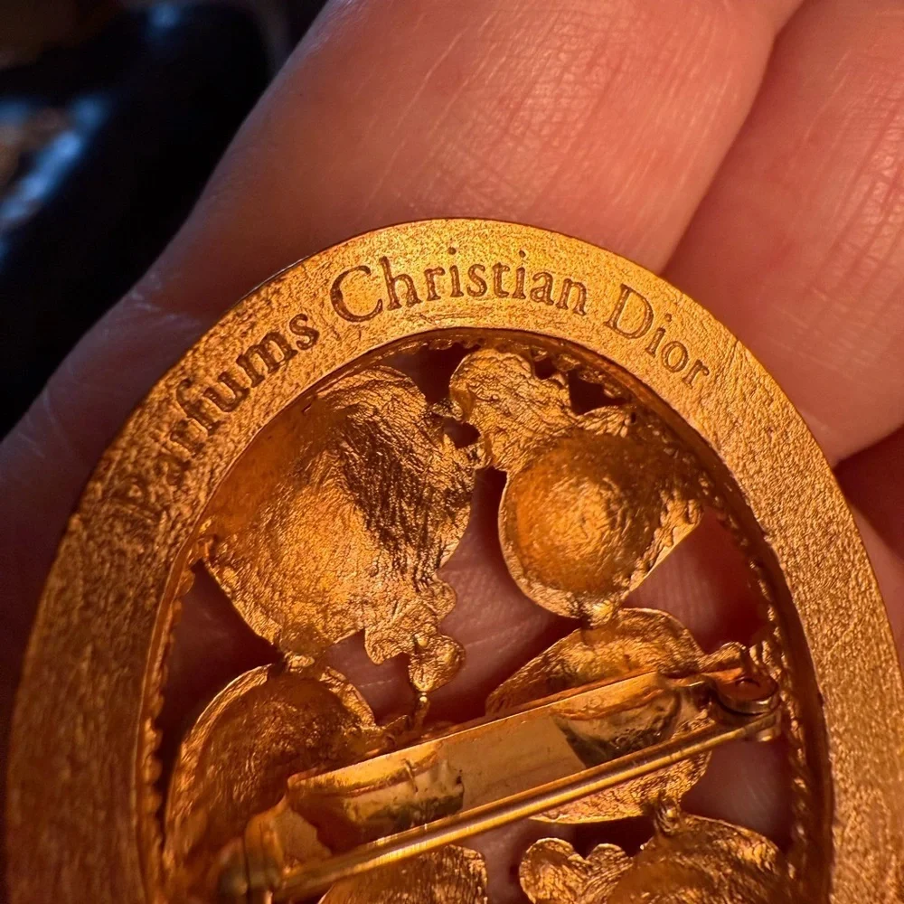 Vintage Christian Dior Gold-Tone Perfume Bottle Brooch – Statement Pin